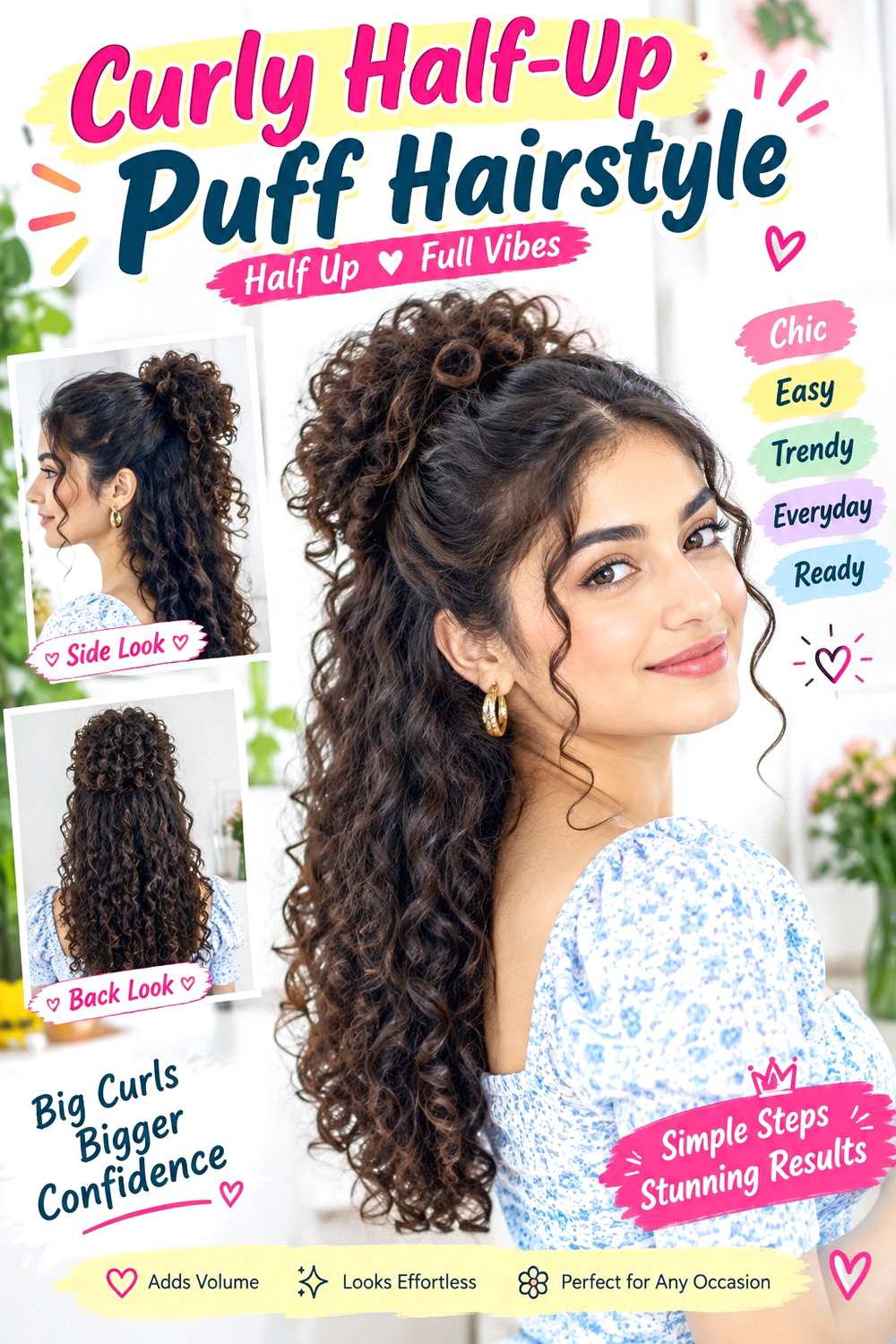Curly Half-Up Puff Hairstyle