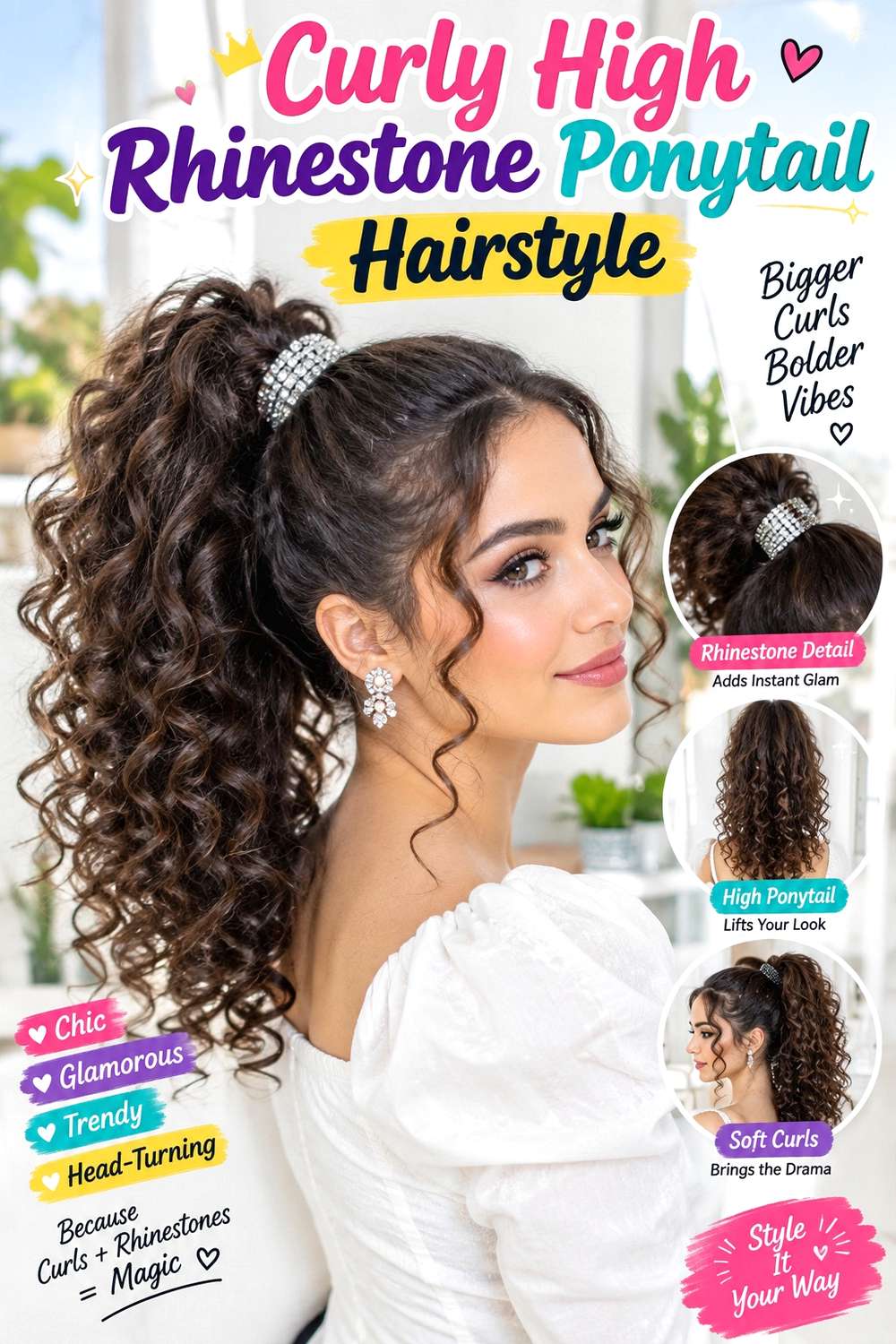Curly High Rhinestone Ponytail Hairstyle