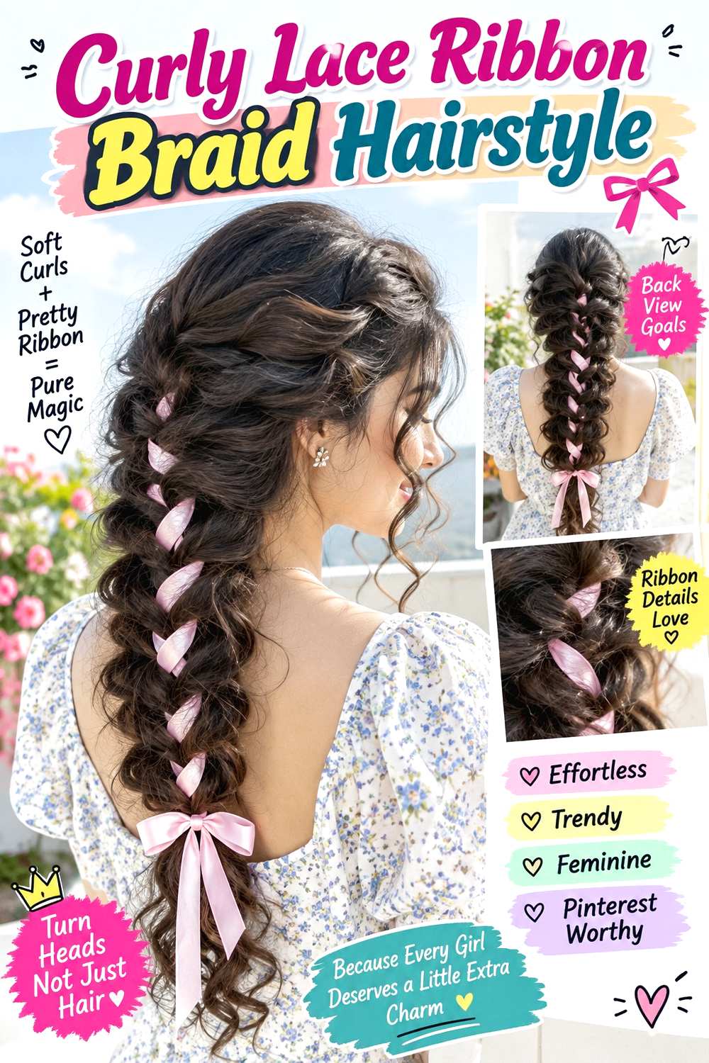 Curly Lace Ribbon Braid Hairstyle