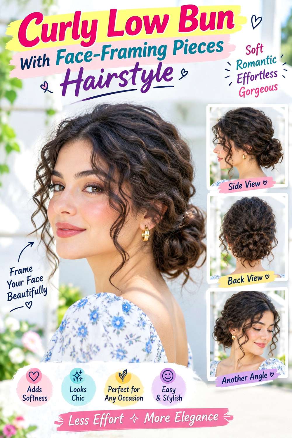 Curly Low Bun With Face-Framing Pieces Hairstyle