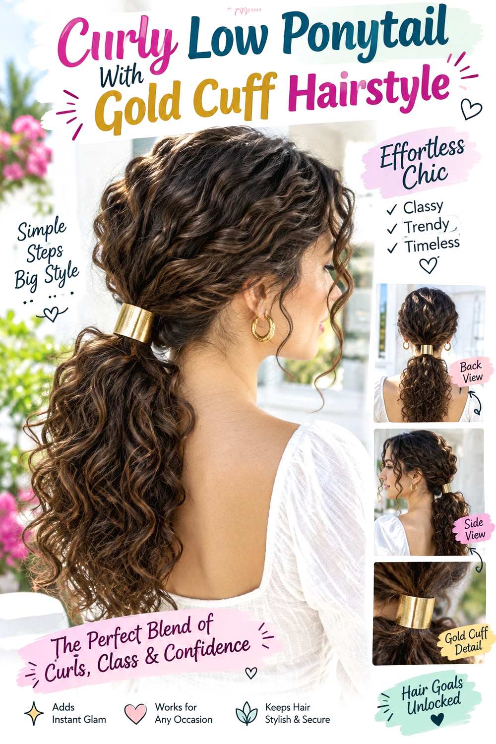 Curly Low Ponytail With Gold Cuff Hairstyle