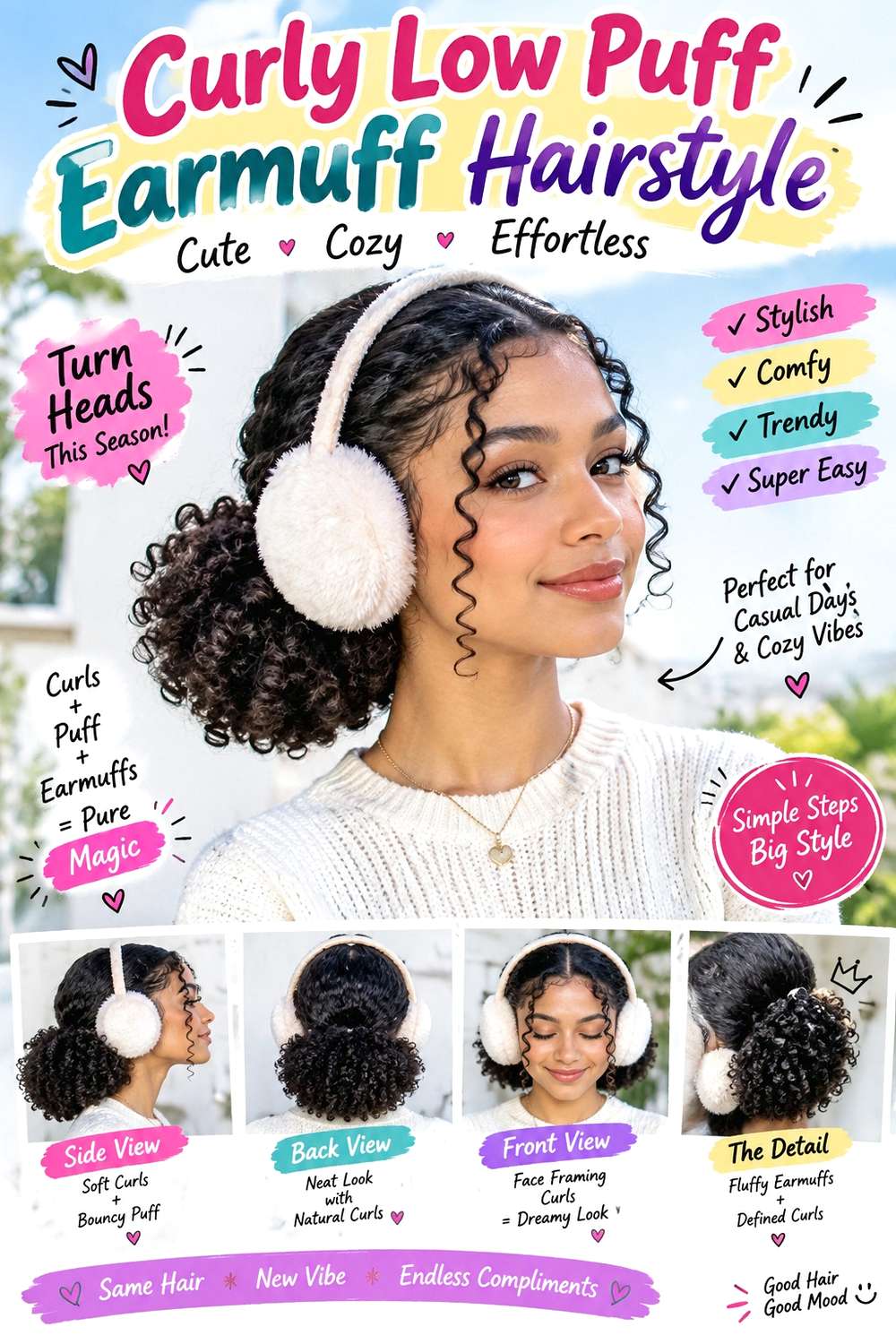 Curly Low Puff Earmuff Hairstyle