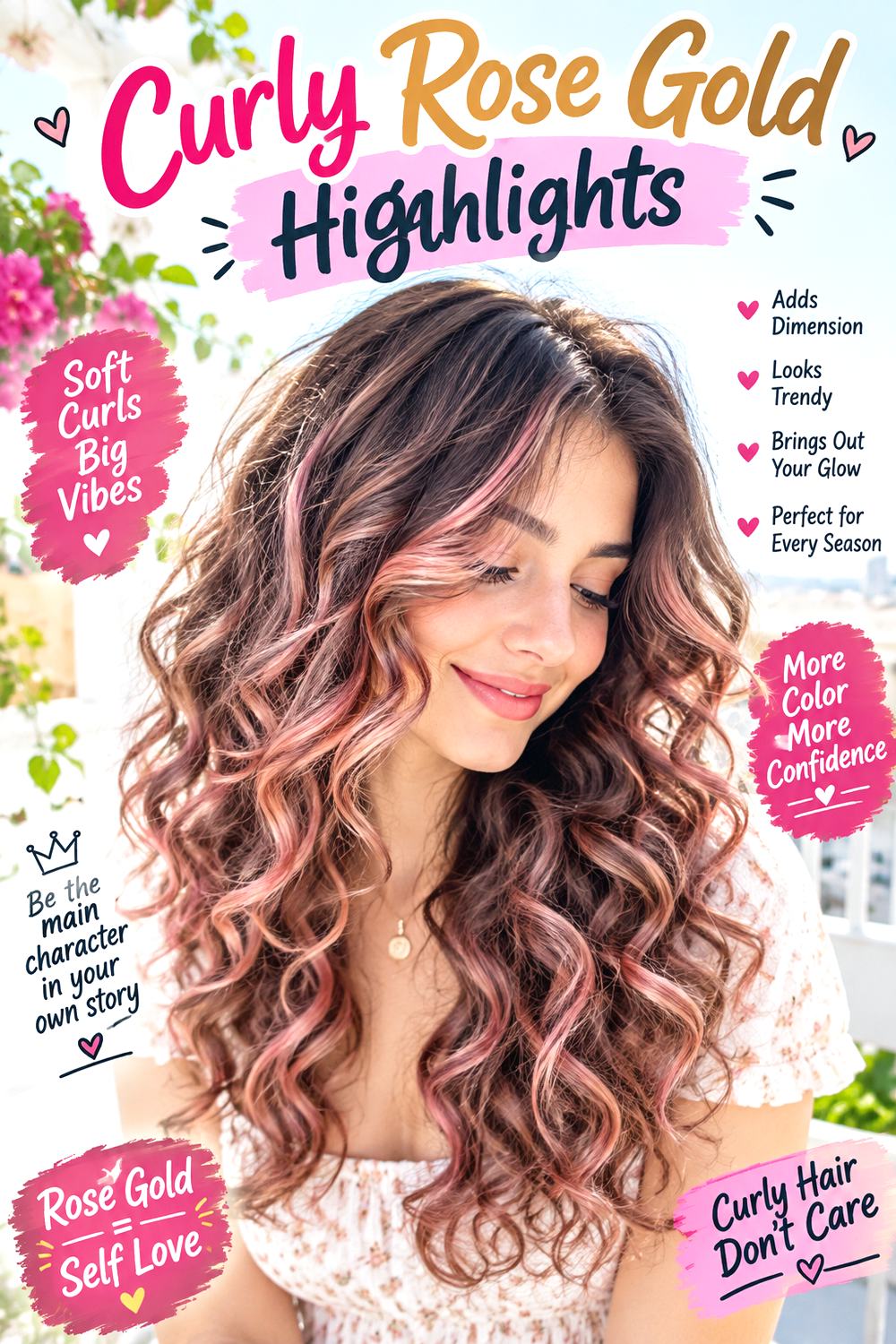 Curly Rose Gold Highlights