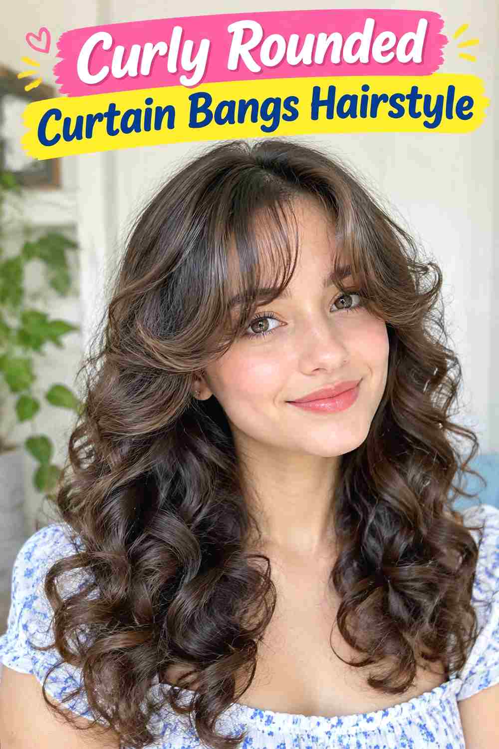 Curly Rounded Curtain Bangs Hairstyle
