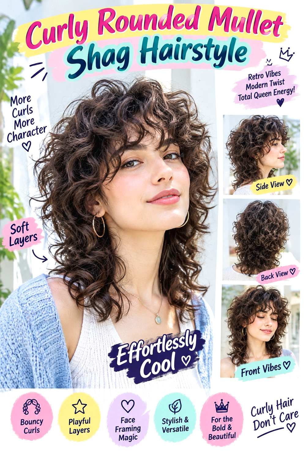Curly Rounded Mullet Shag Hairstyle