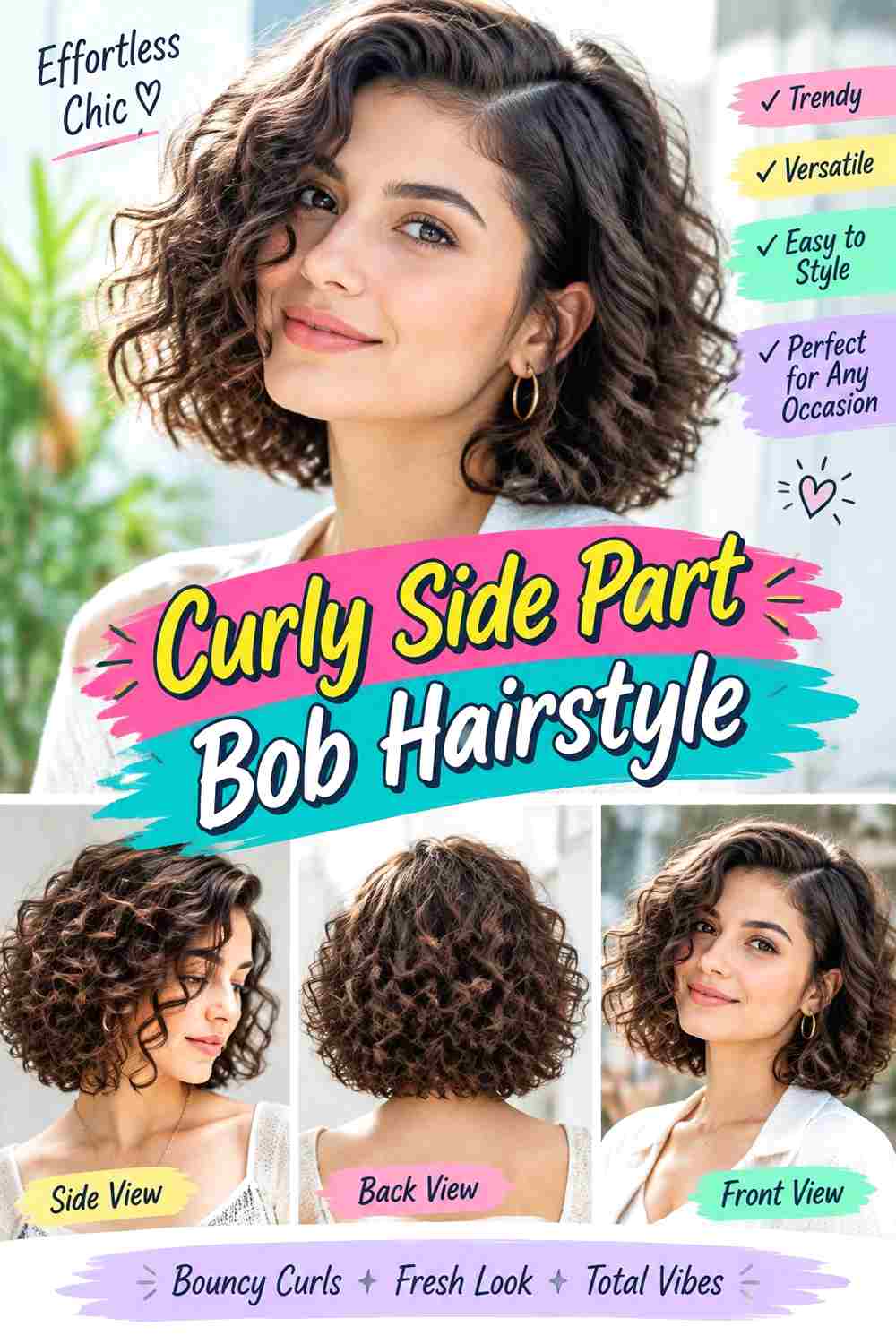 Curly Side Part Bob Hairstyle