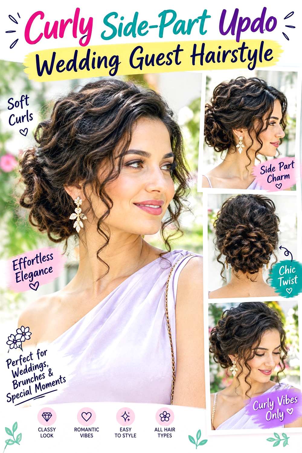 Curly Side-Part Updo Wedding Guest Hairstyle