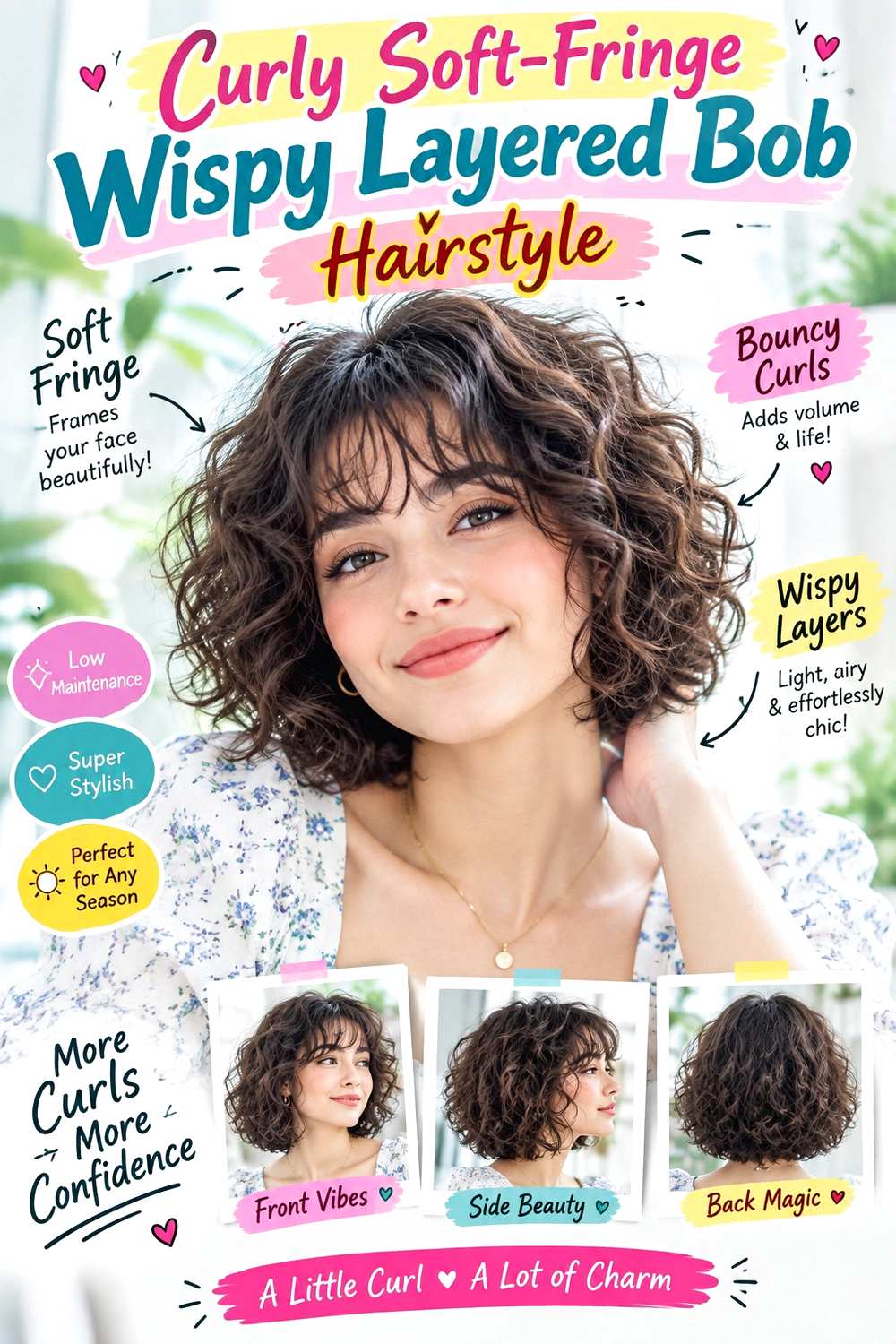 Curly Soft-Fringe Wispy Layered Bob Hairstyle