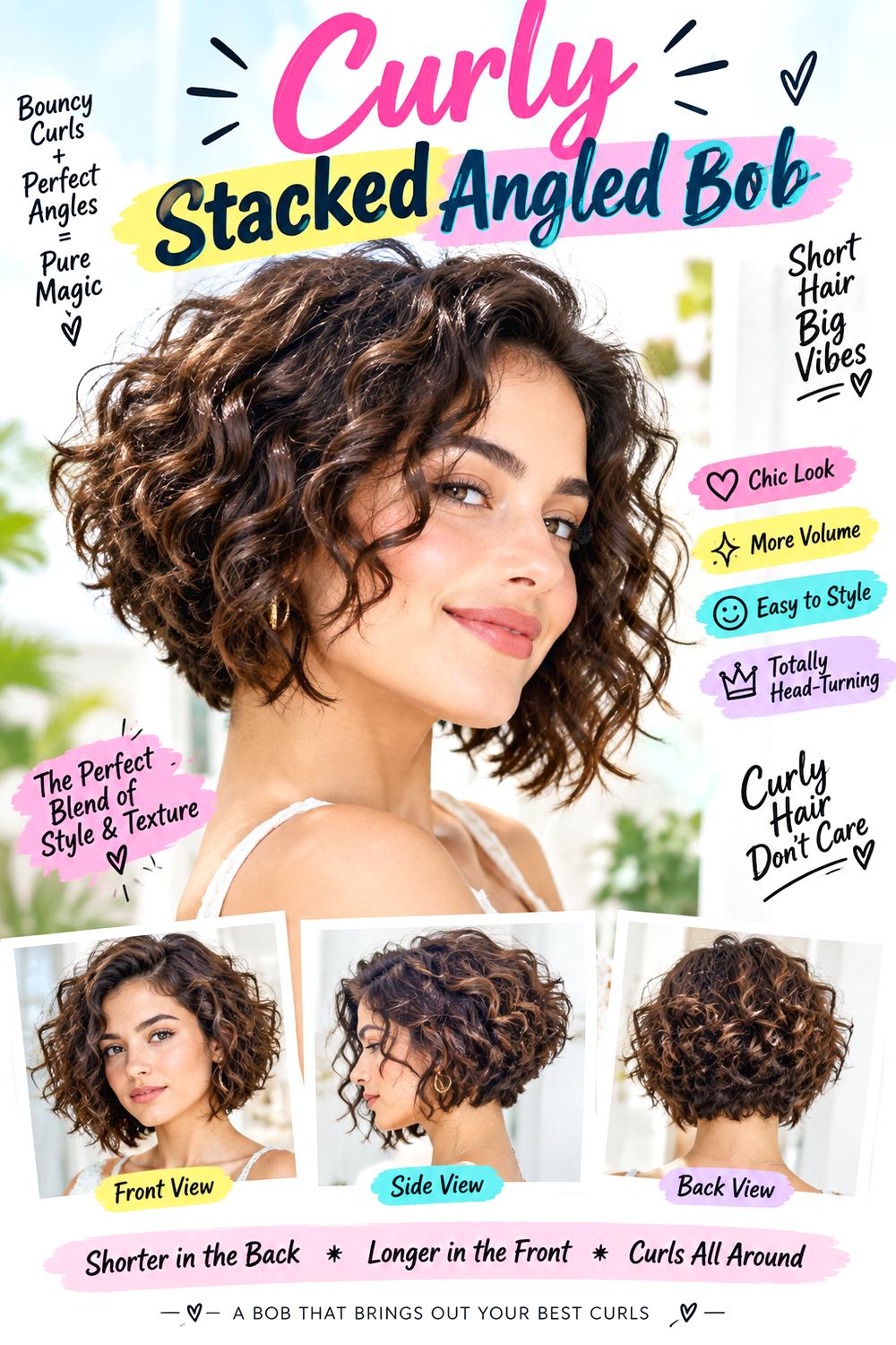 Curly Stacked Angled Bob Hairstyle