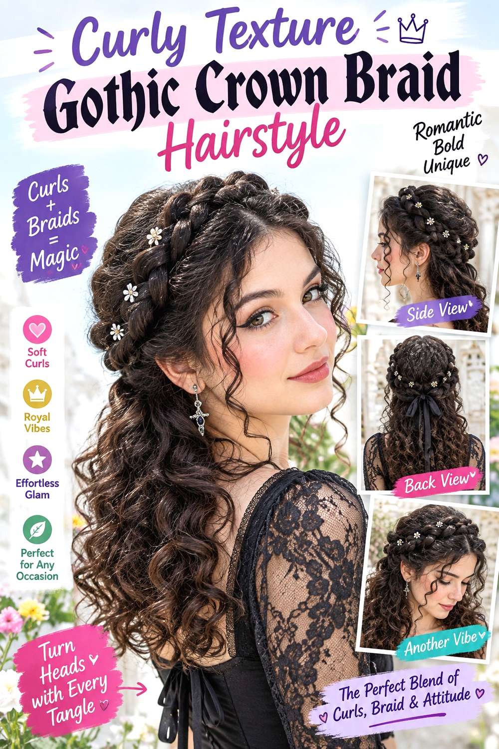 Curly Texture Gothic Crown Braid Hairstyle