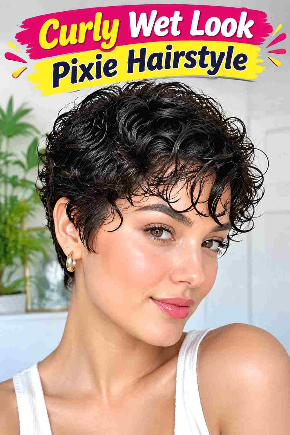 Curly Wet Look Pixie Hairstyle