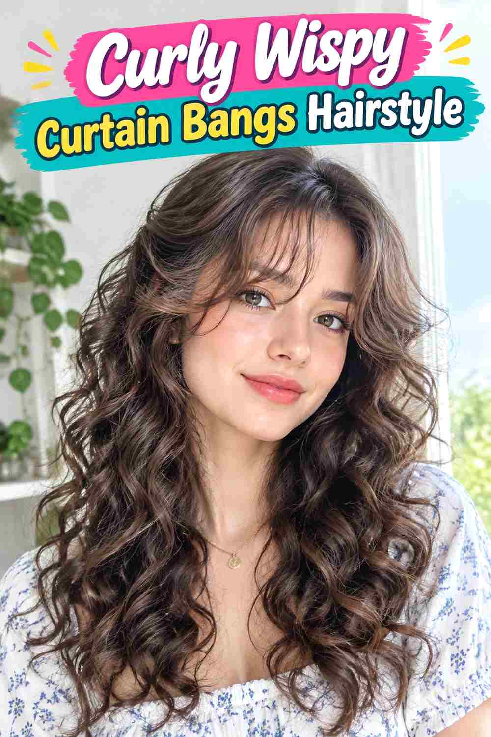 Curly Wispy Curtain Bangs Hairstyle
