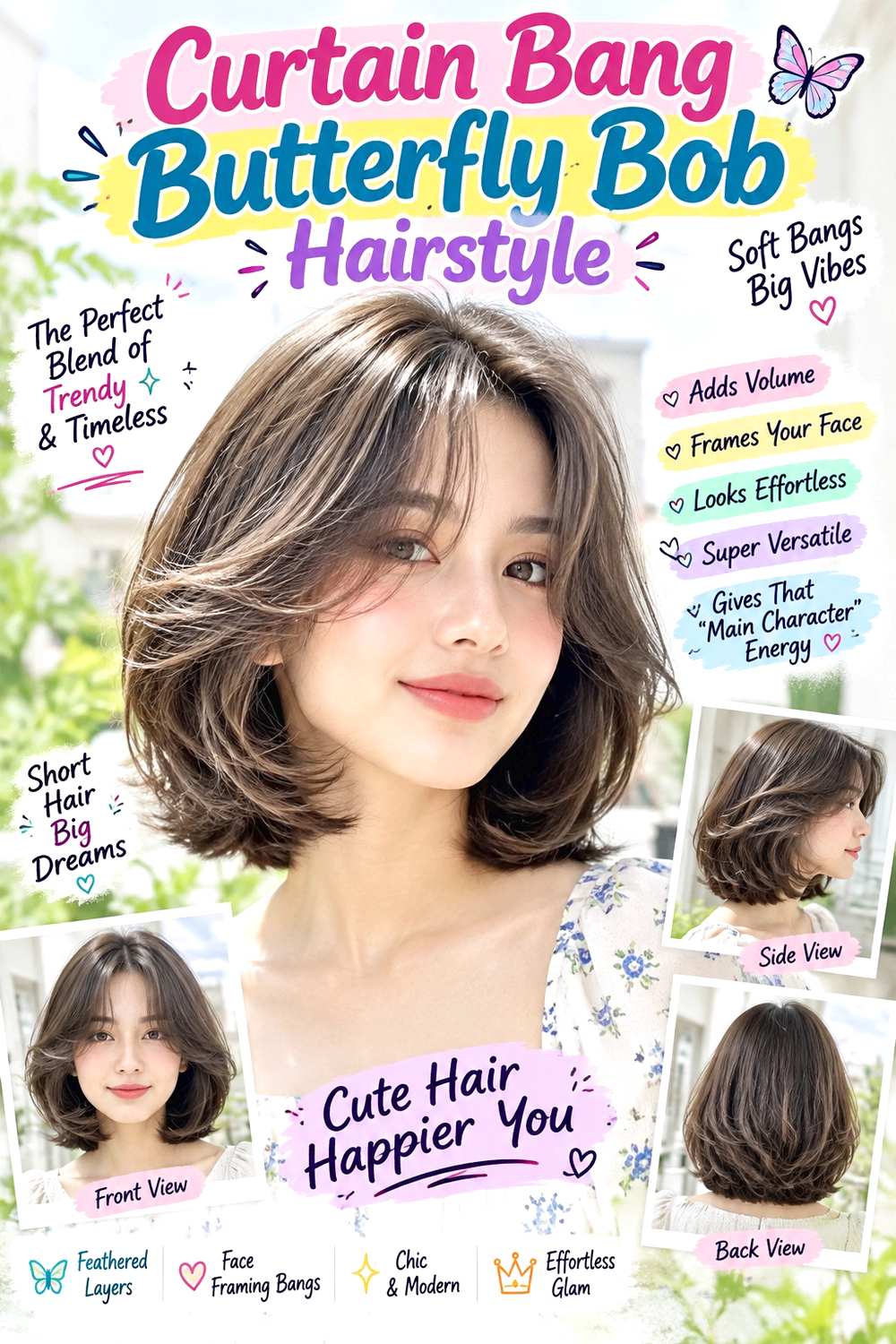 Curtain Bang Butterfly Bob Hairstyle