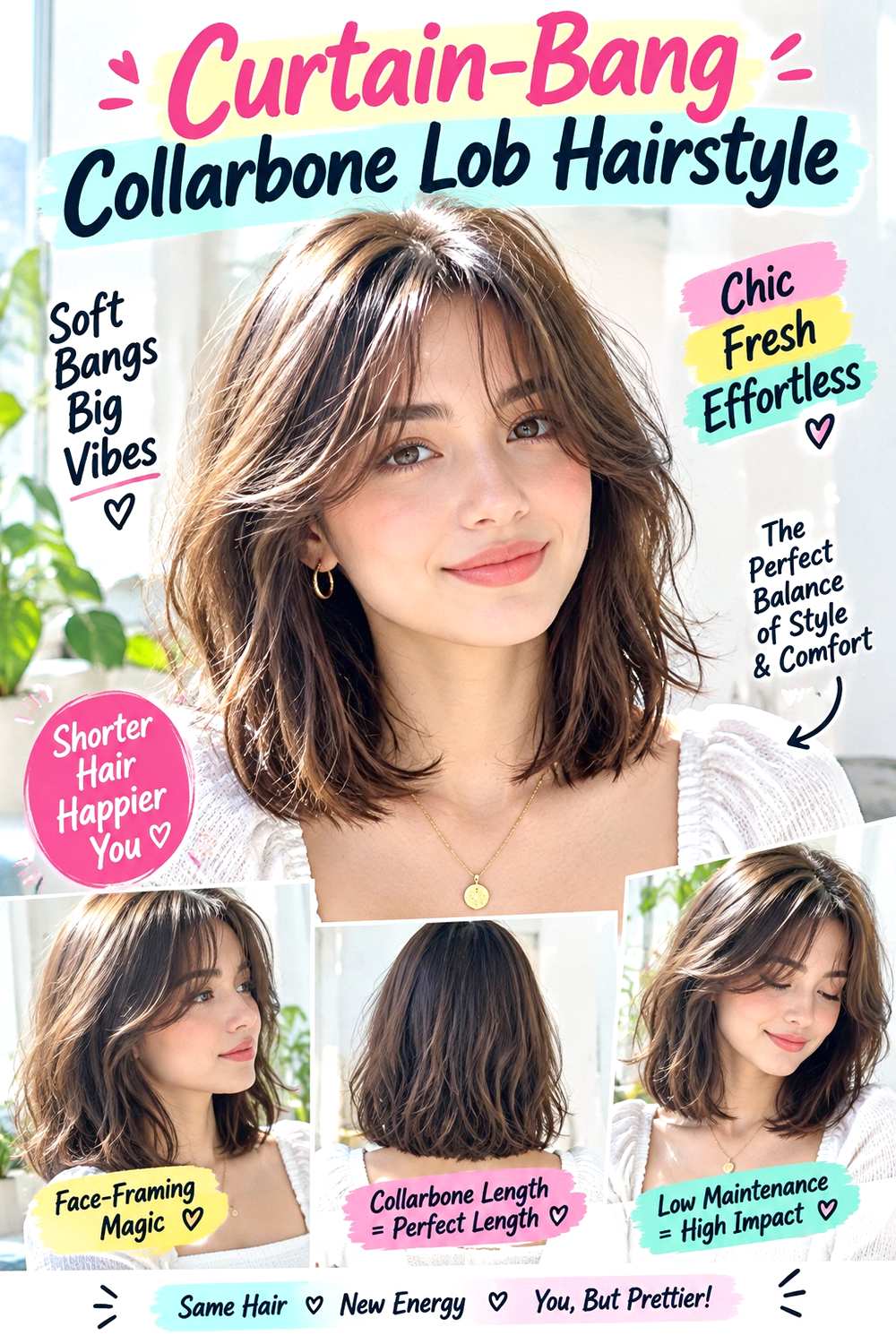Curtain-Bang Collarbone Lob Hairstyle