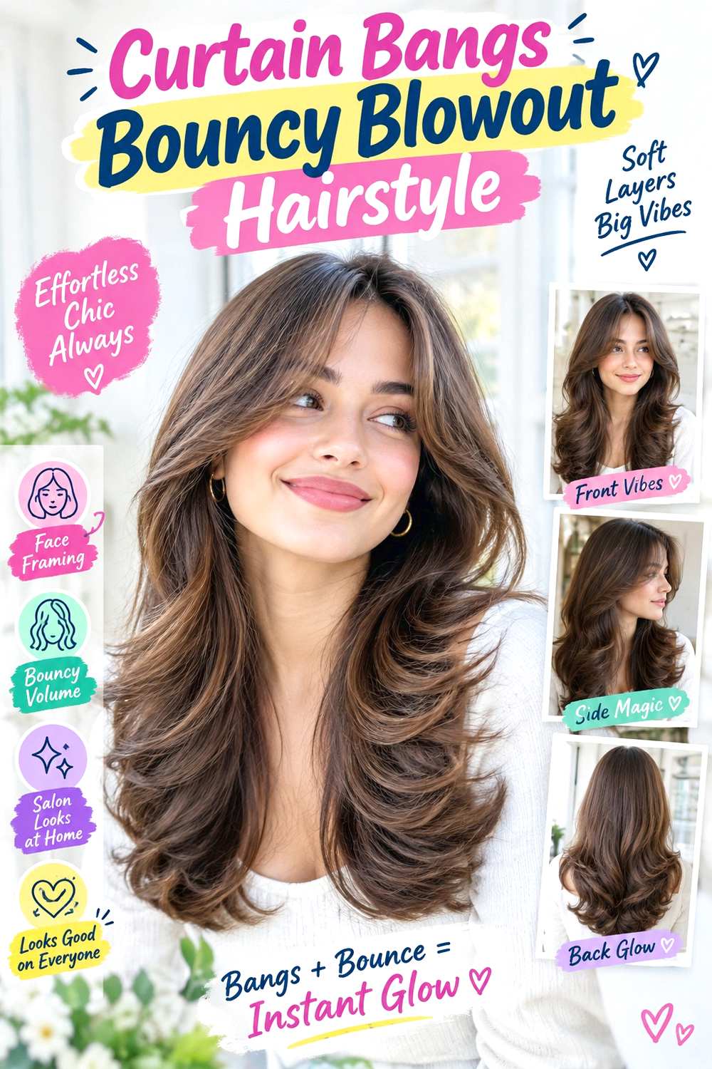 Curtain Bangs Bouncy Blowout Hairstyle