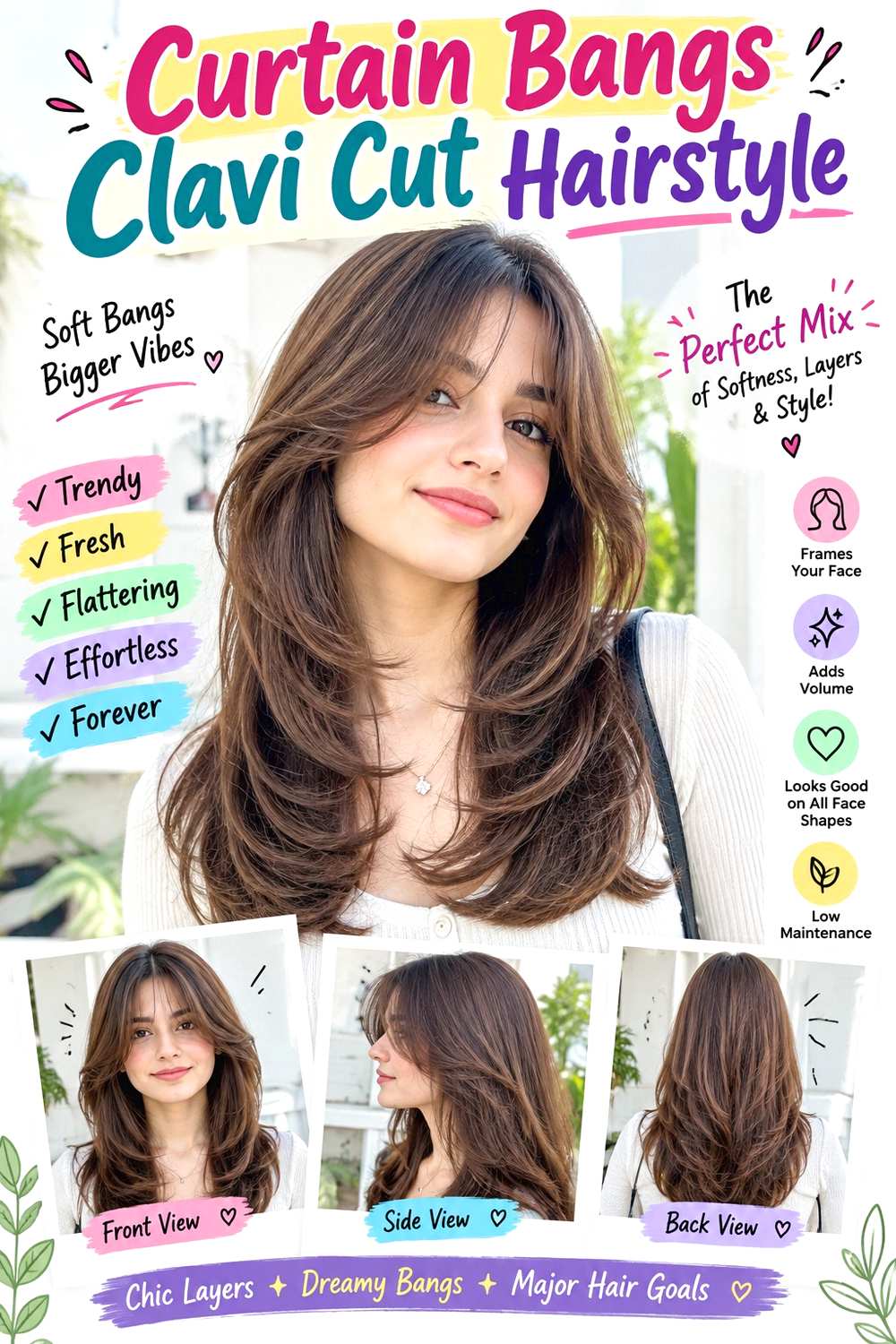 Curtain Bangs Clavi Cut Hairstyle