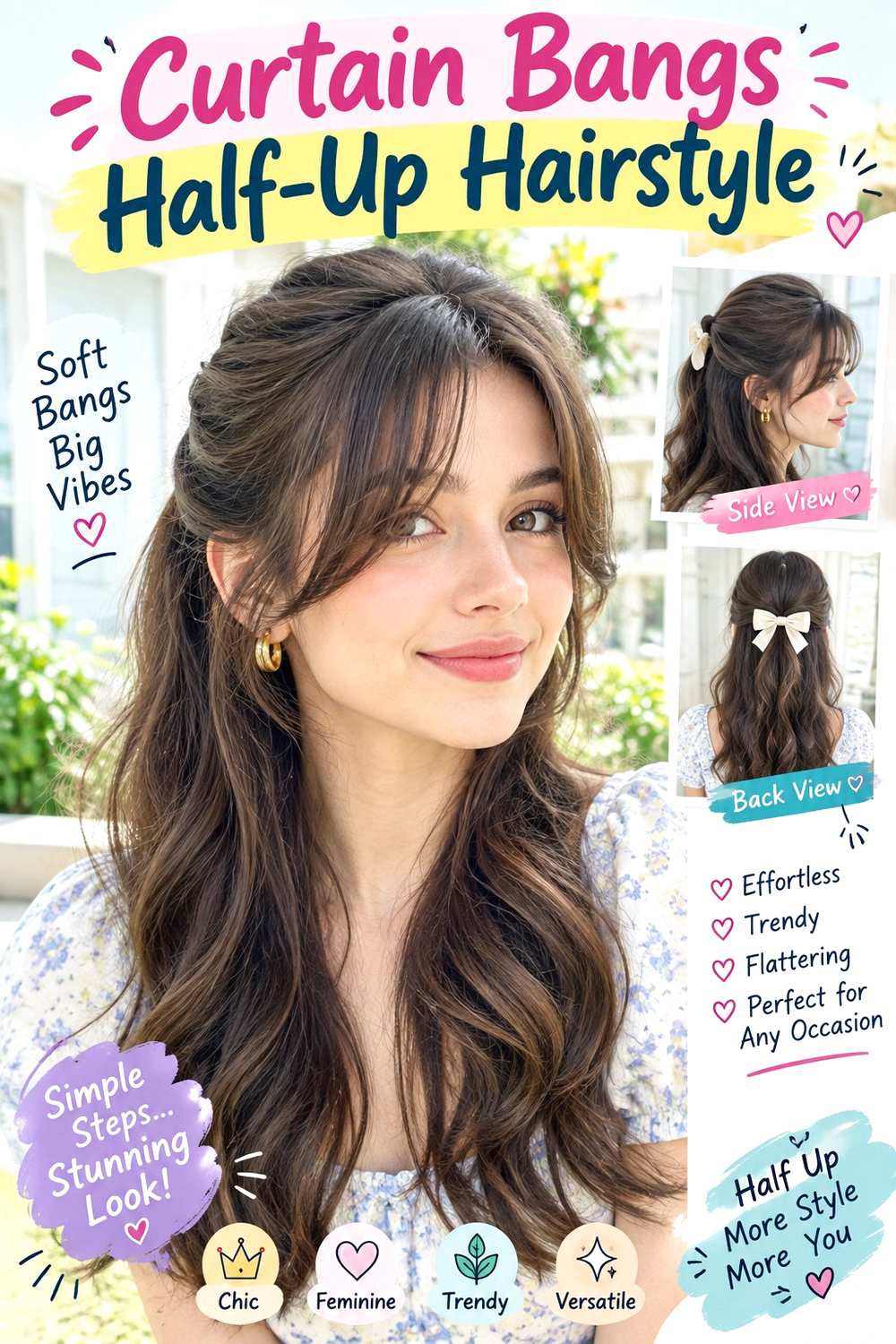 Curtain Bangs Half-Up Hairstyle