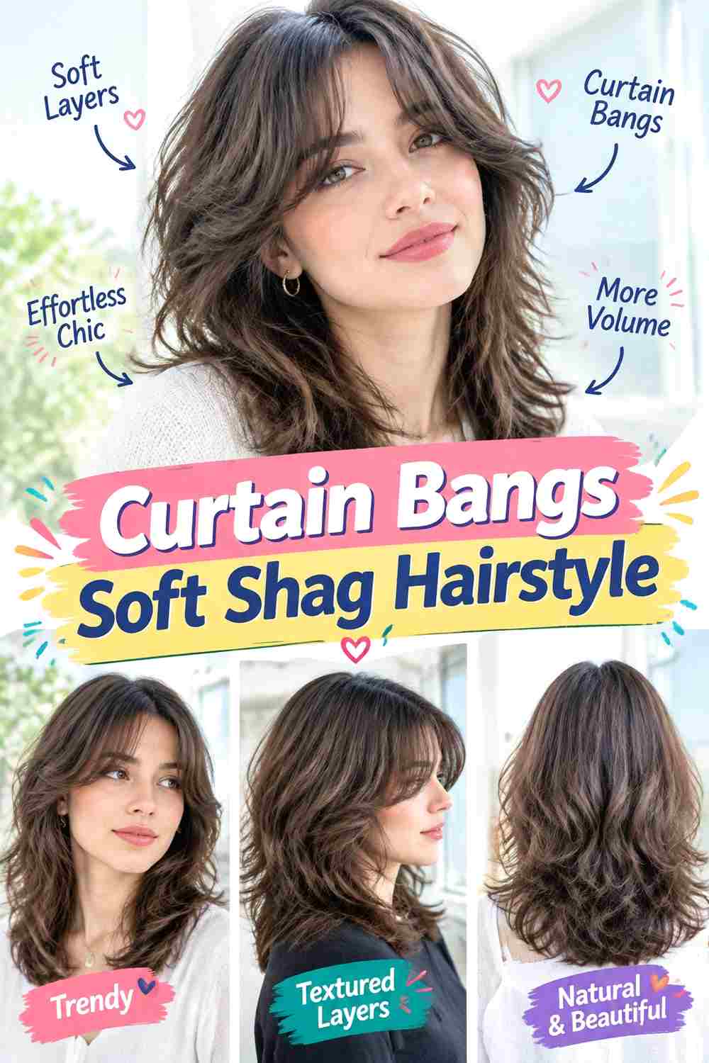 Curtain Bangs Soft Shag Hairstyle