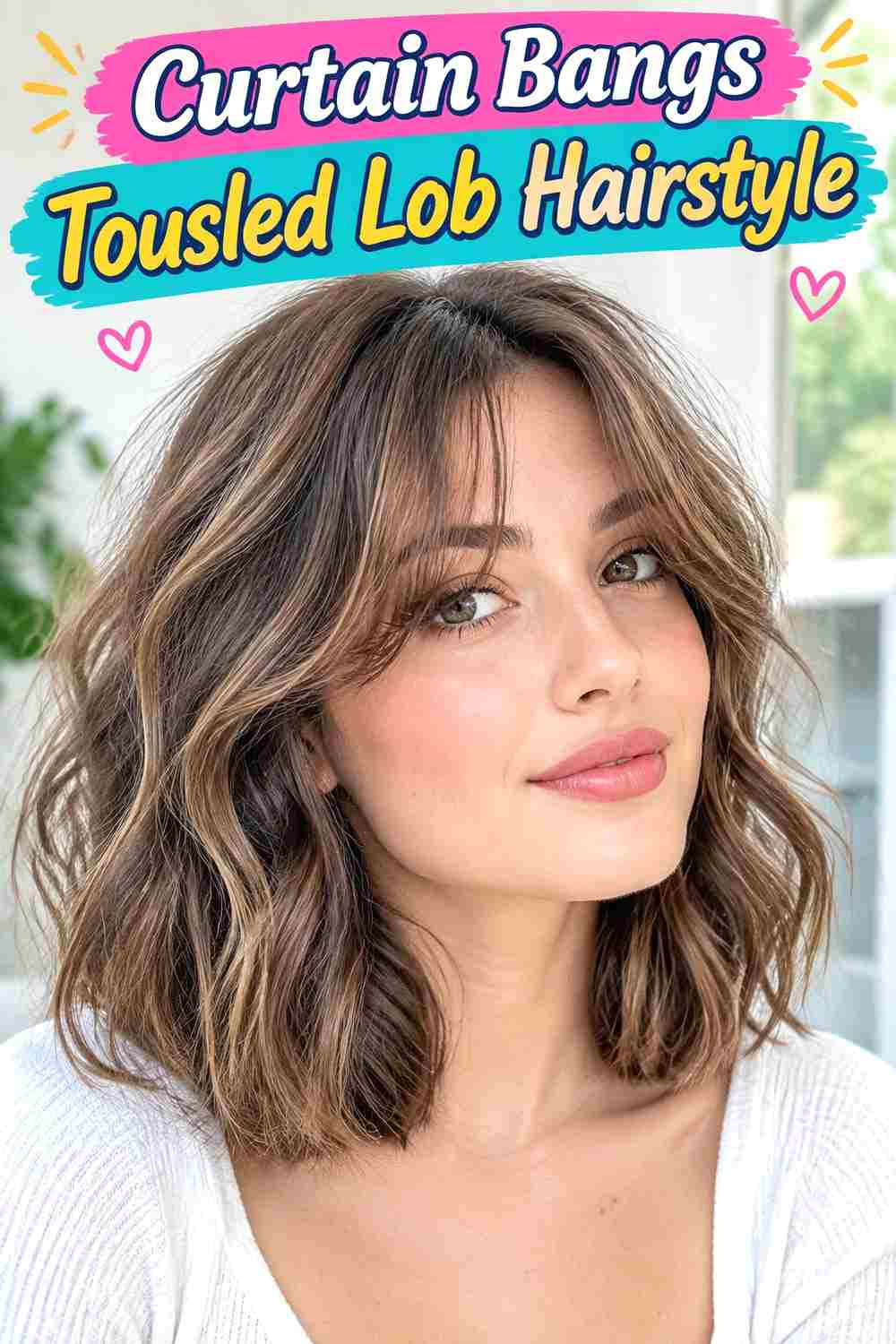 Curtain Bangs Tousled Lob Hairstyle