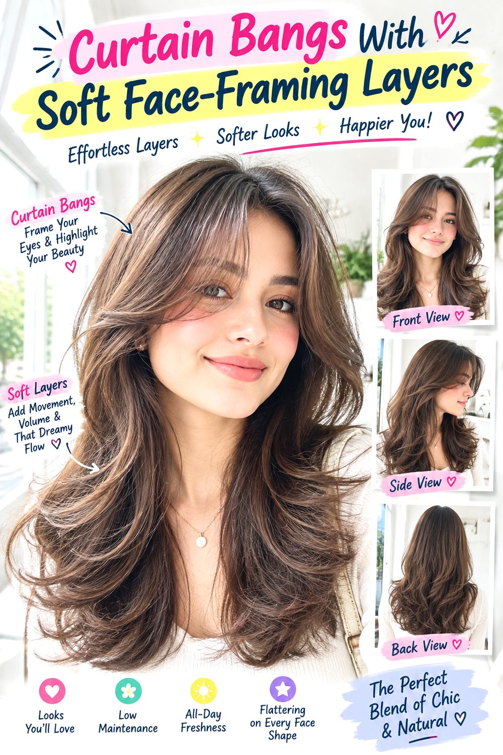 Curtain Bangs With Soft Face-Framing Layers Hairstyle