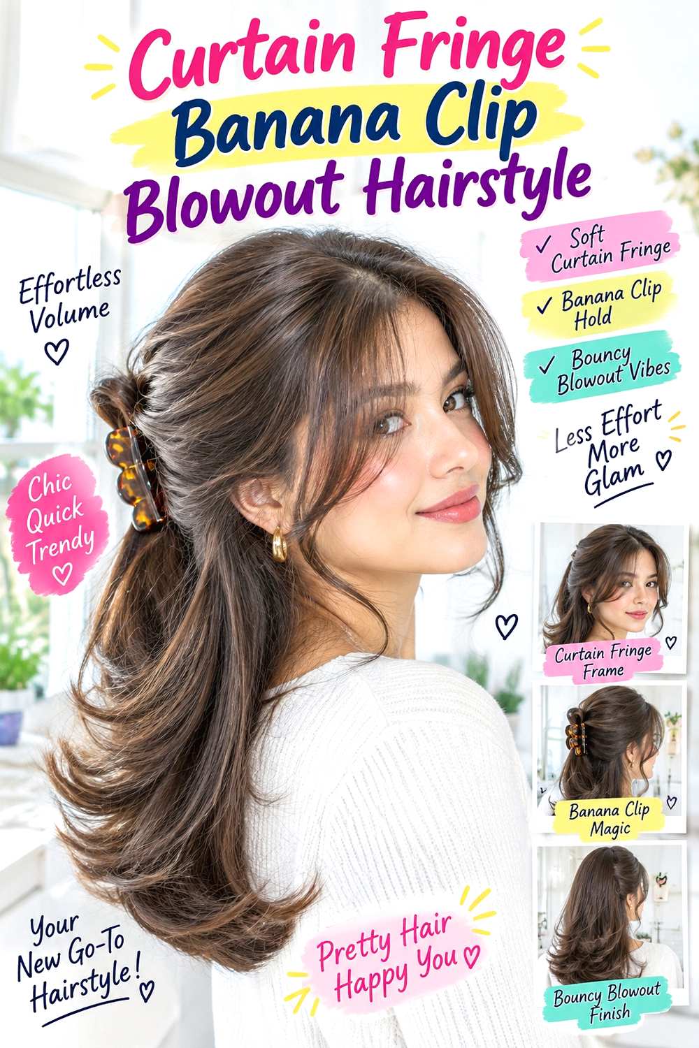 Curtain Fringe Banana Clip Blowout Hairstyle