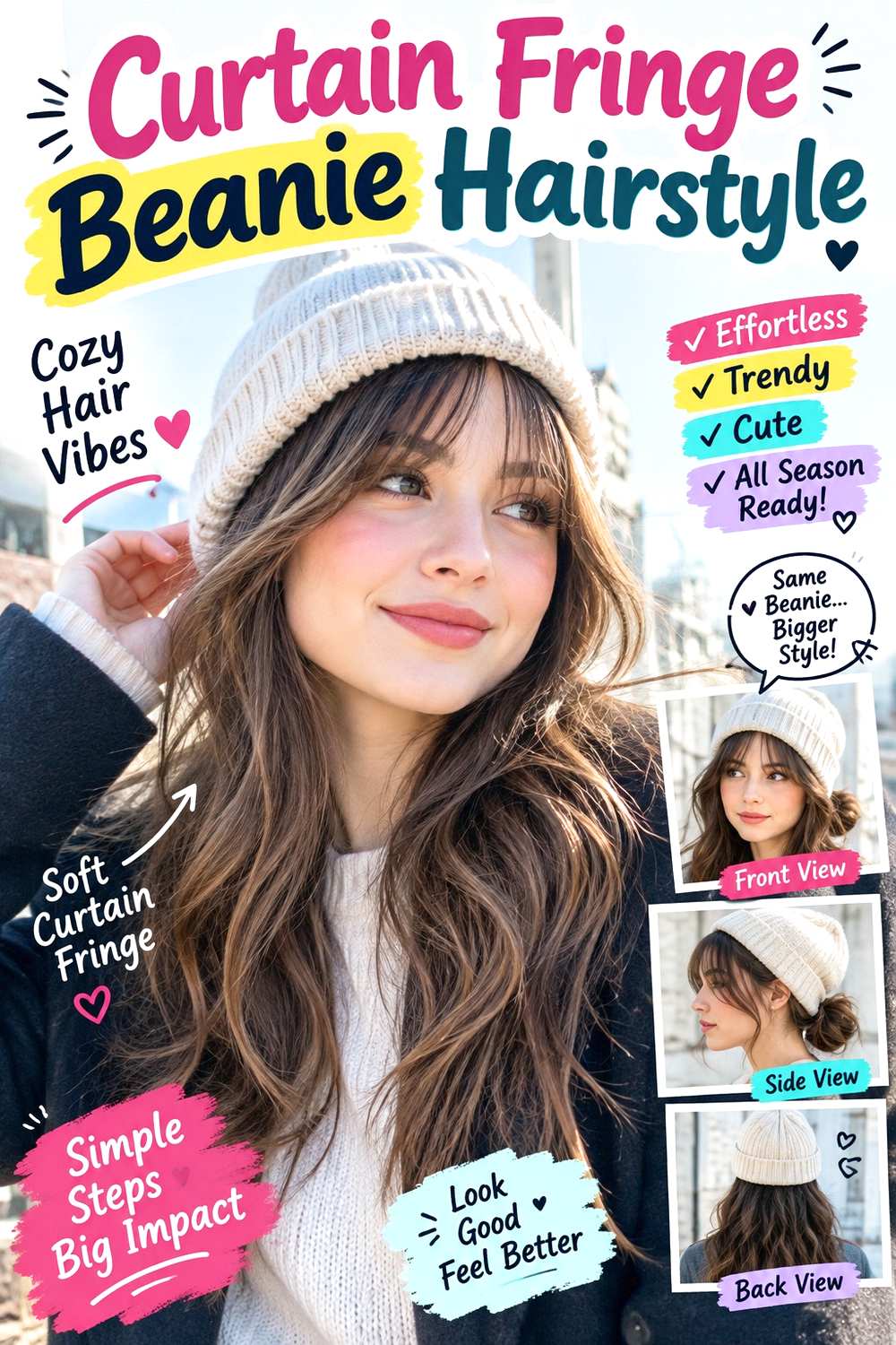 Curtain Fringe Beanie Hairstyle