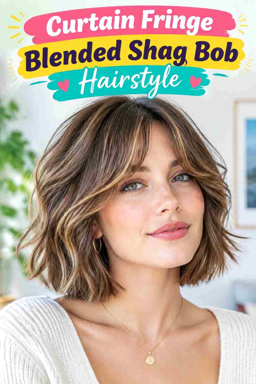 Curtain Fringe Blended Shag Bob Hairstyle