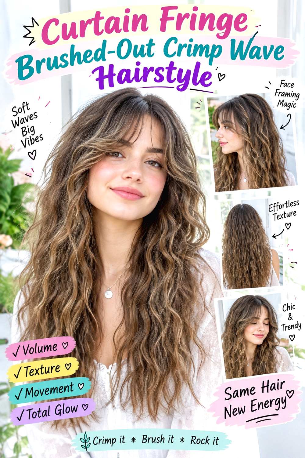 Curtain Fringe Brushed-Out Crimp Wave Hairstyle