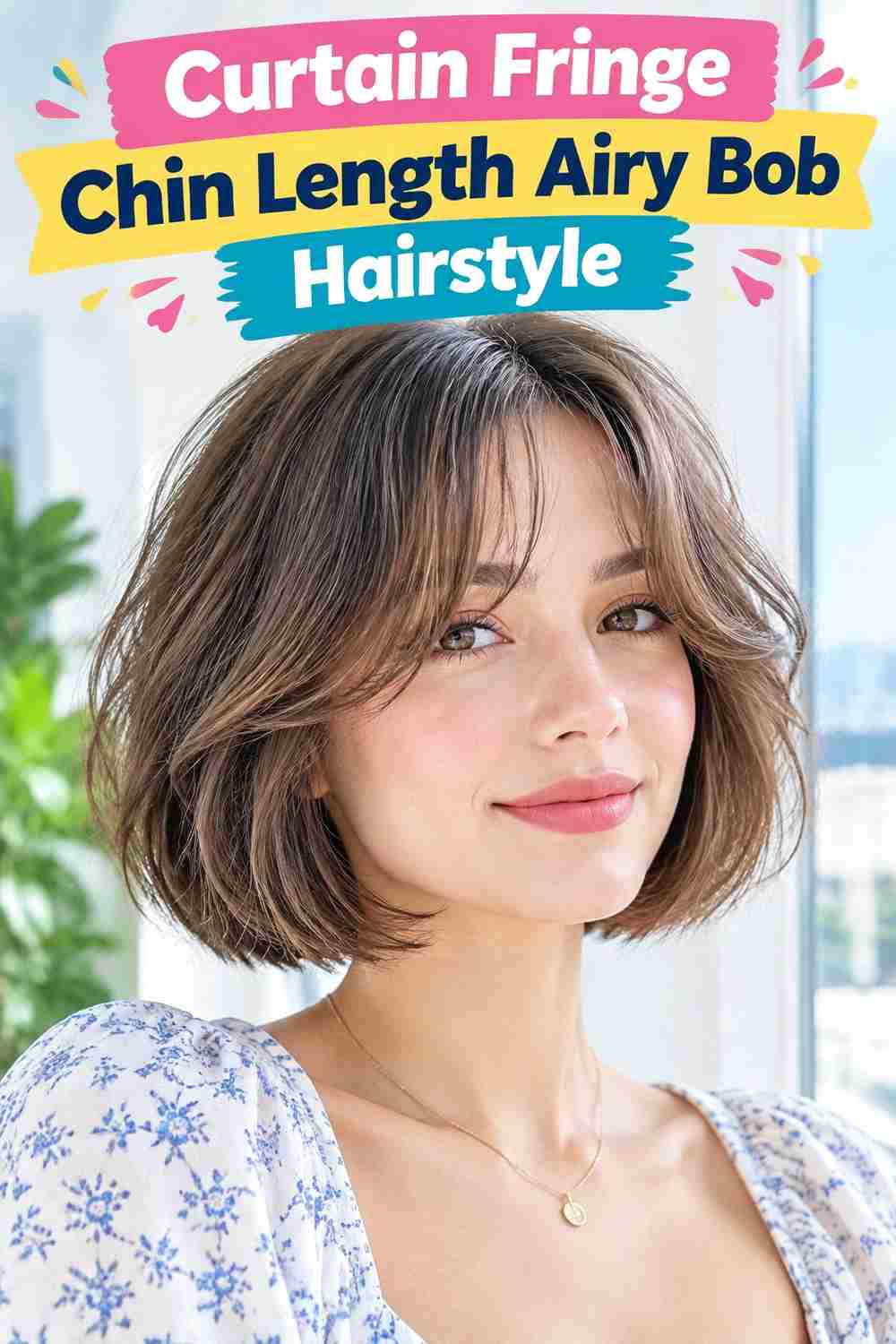 Curtain Fringe Chin Length Airy Bob Hairstyle