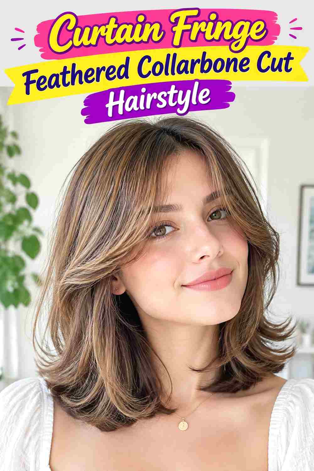 Curtain Fringe Feathered Collarbone Cut Hairstyle