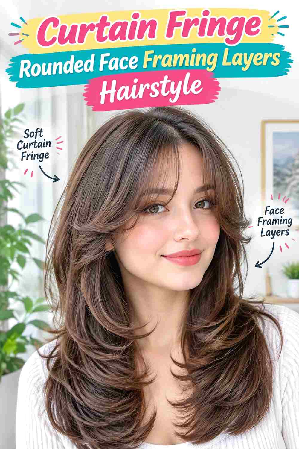 Curtain Fringe Rounded Face Framing Layers Hairstyle