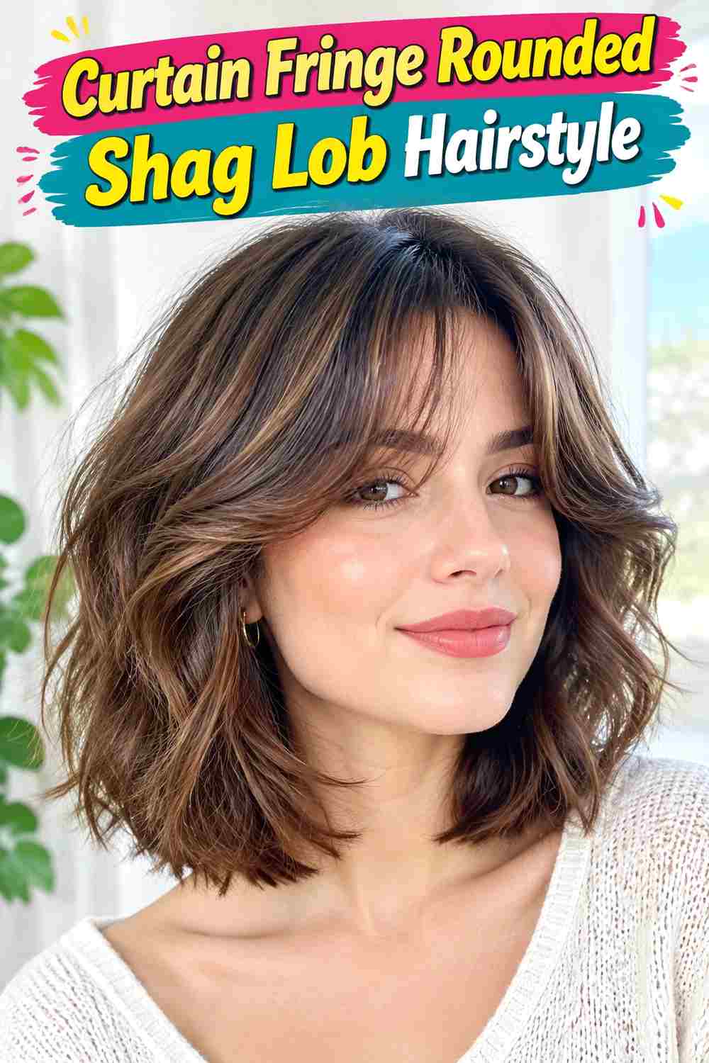 Curtain Fringe Rounded Shag Lob Hairstyle
