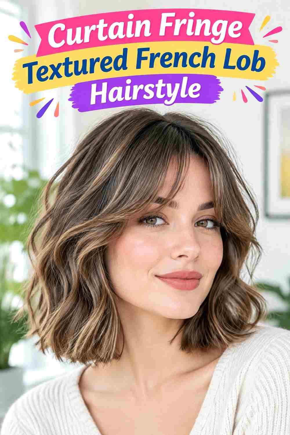 Curtain Fringe Textured French Lob Hairstyle