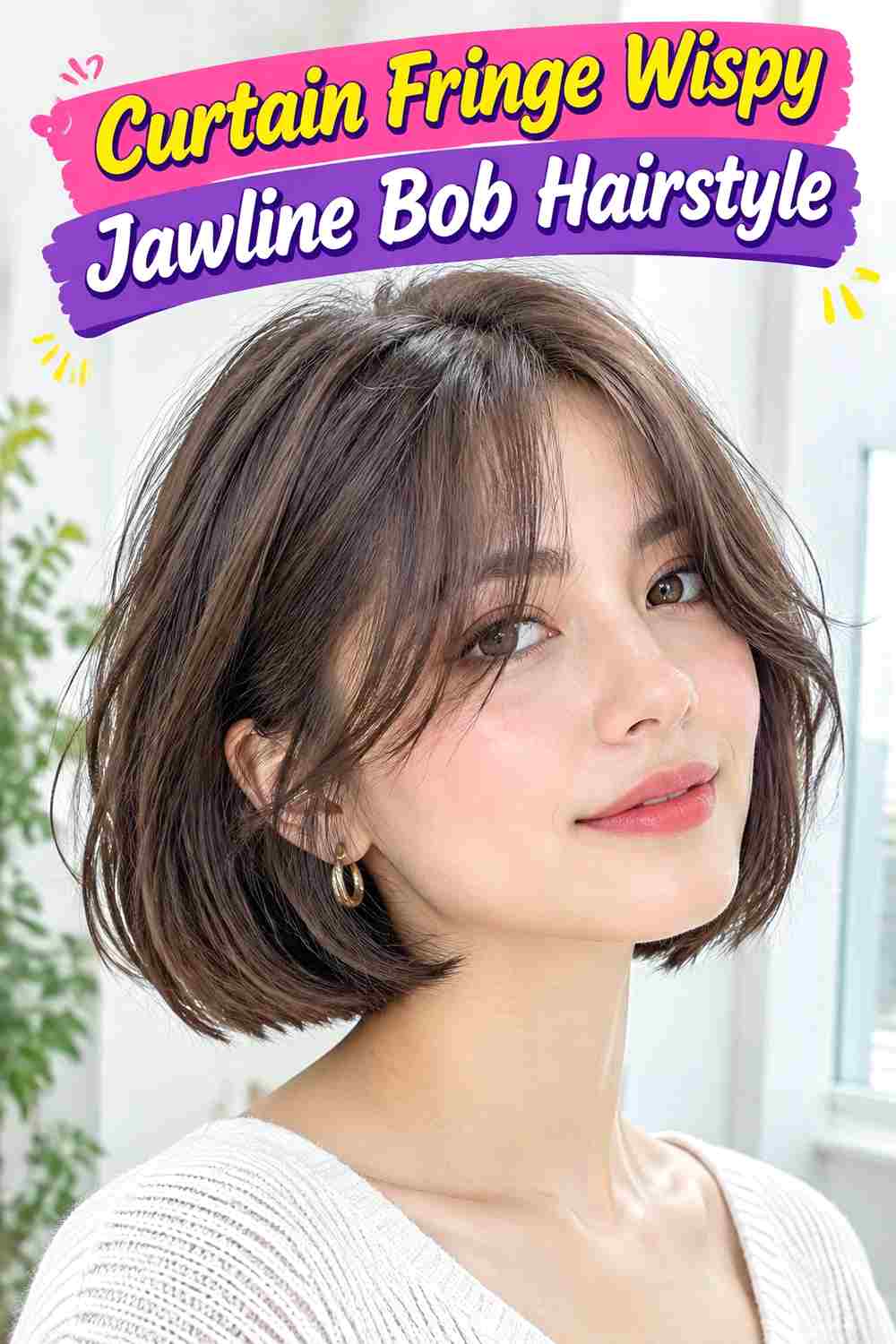 Curtain Fringe Wispy Jawline Bob Hairstyle