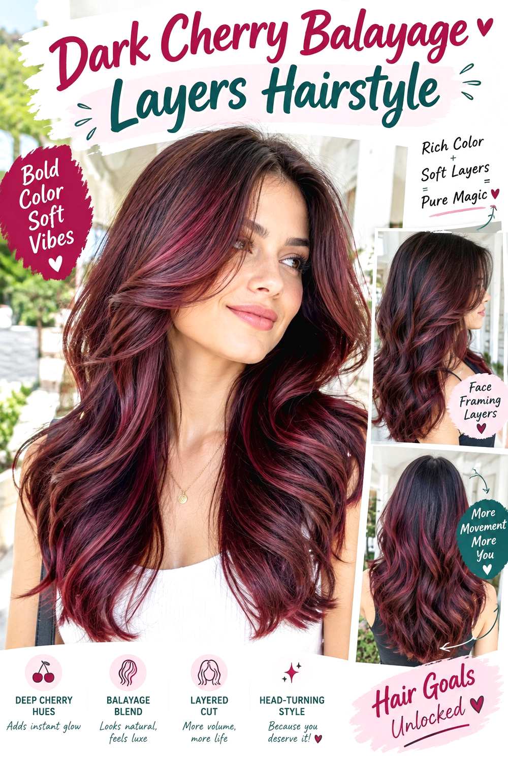 Dark Cherry Balayage Layers Hairstyle