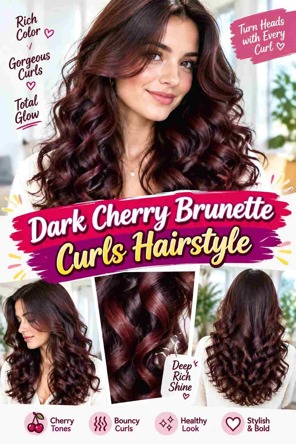 Dark Cherry Brunette Curls Hairstyle
