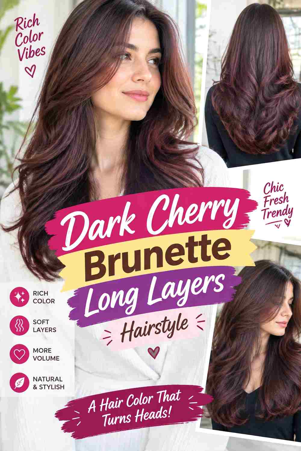 Dark Cherry Brunette Long Layers Hairstyle