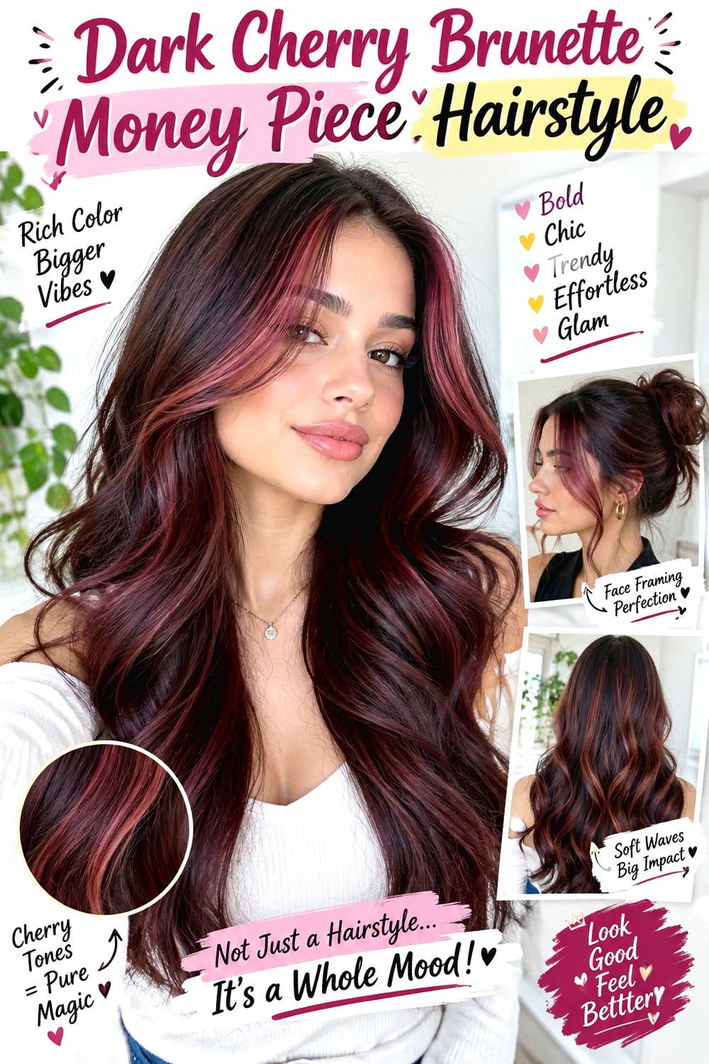 Dark Cherry Brunette Money Piece Hairstyle