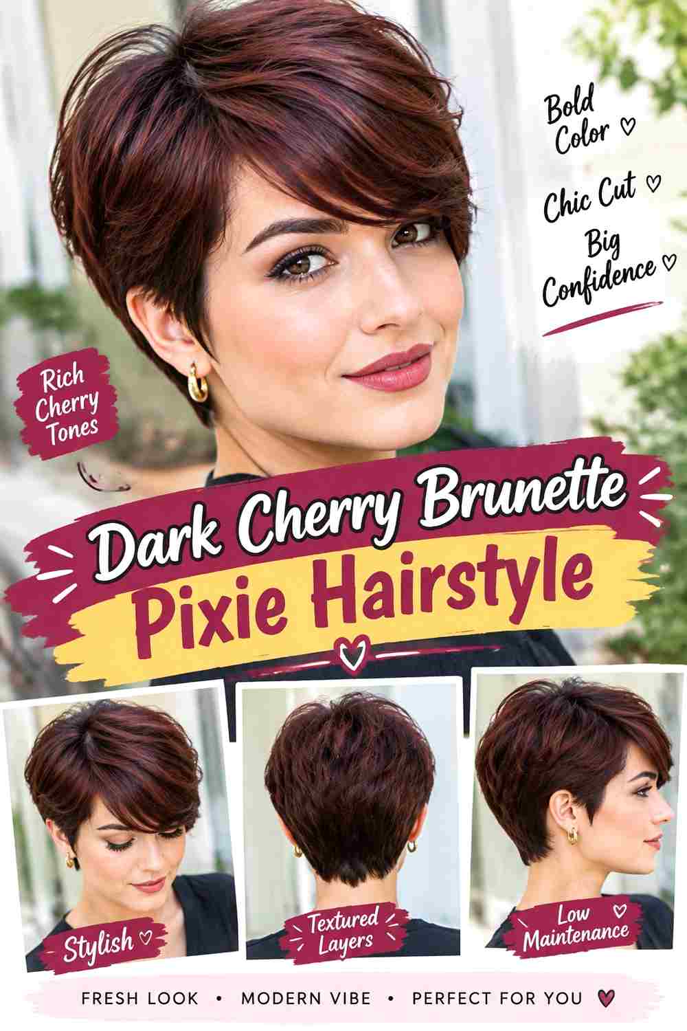 Dark Cherry Brunette Pixie Hairstyle