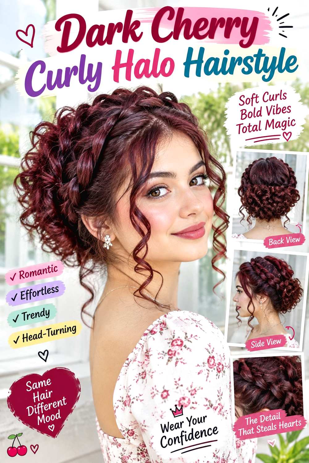 Dark Cherry Curly Halo Hairstyle