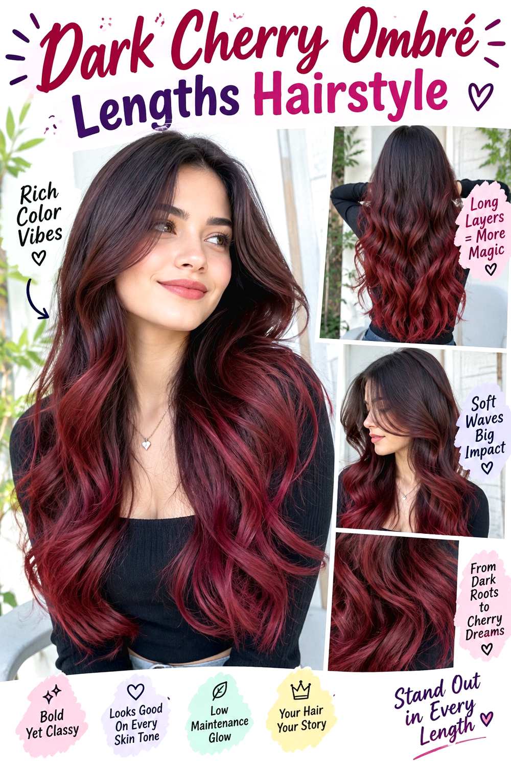 Dark Cherry Ombré Lengths Hairstyle
