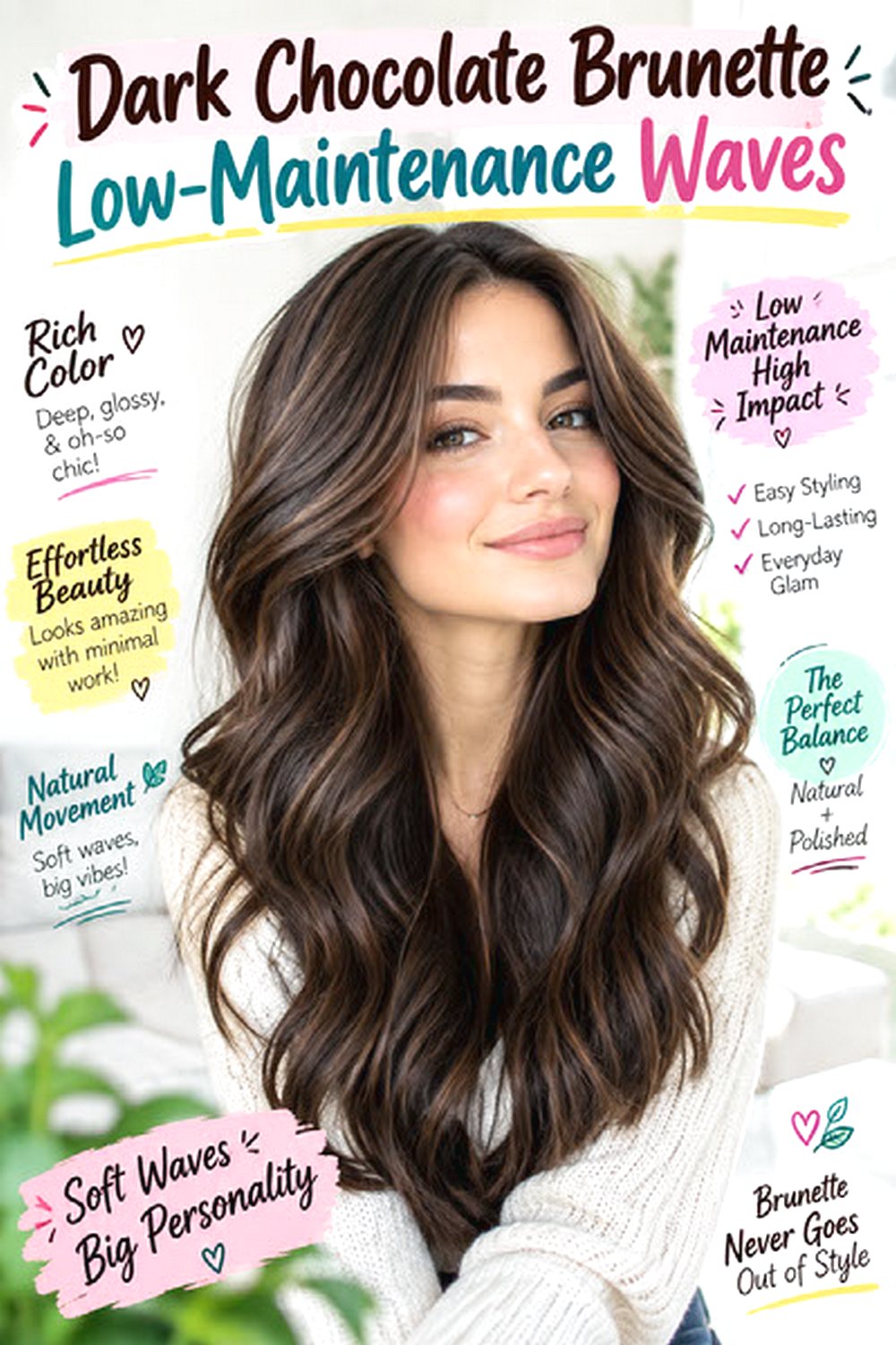 Dark Chocolate Brunette Low-Maintenance Waves