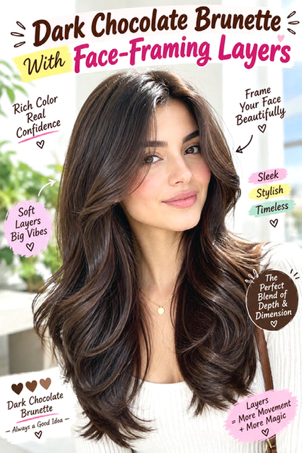 Dark Chocolate Brunette With Face-Framing Layers