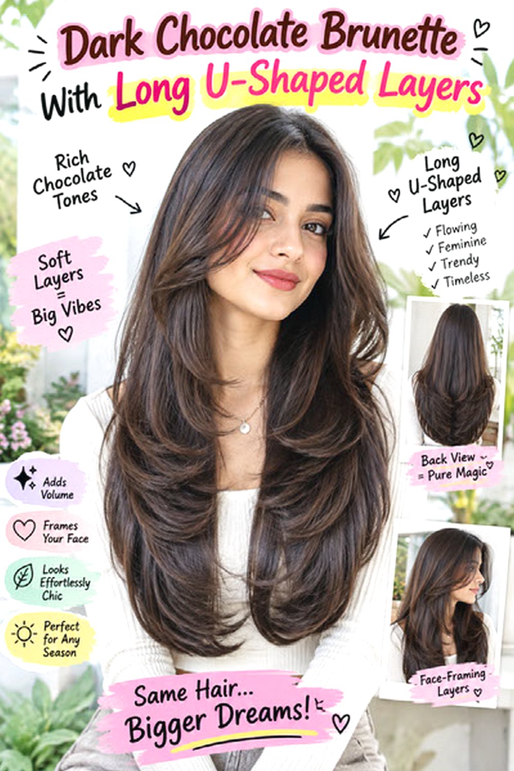 Dark Chocolate Brunette With Long U-Shaped Layers