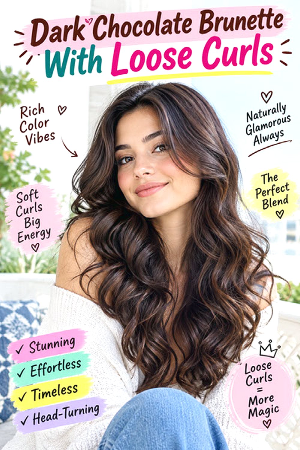 Dark Chocolate Brunette With Loose Curls