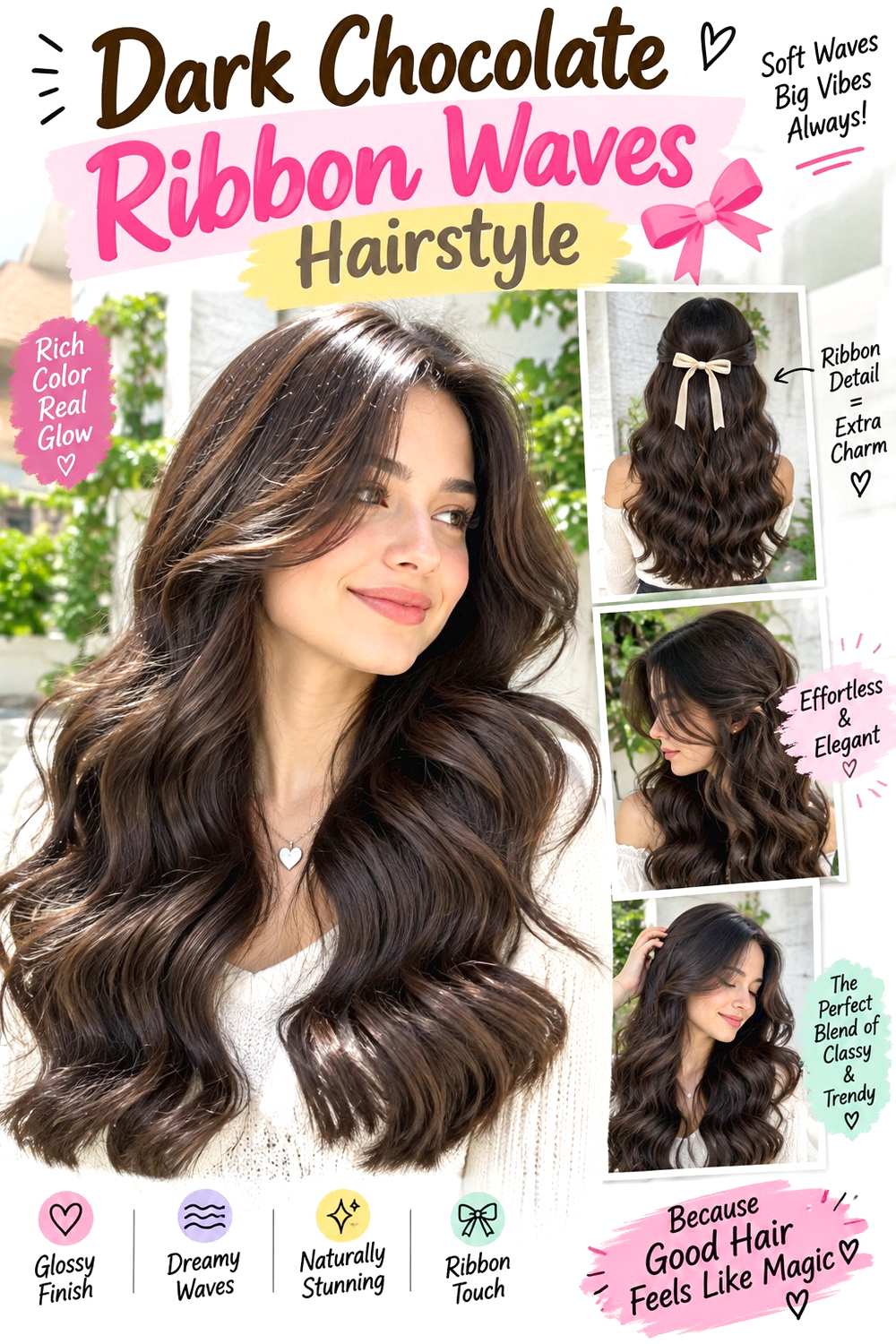 Dark Chocolate Ribbon Waves Hairstyle