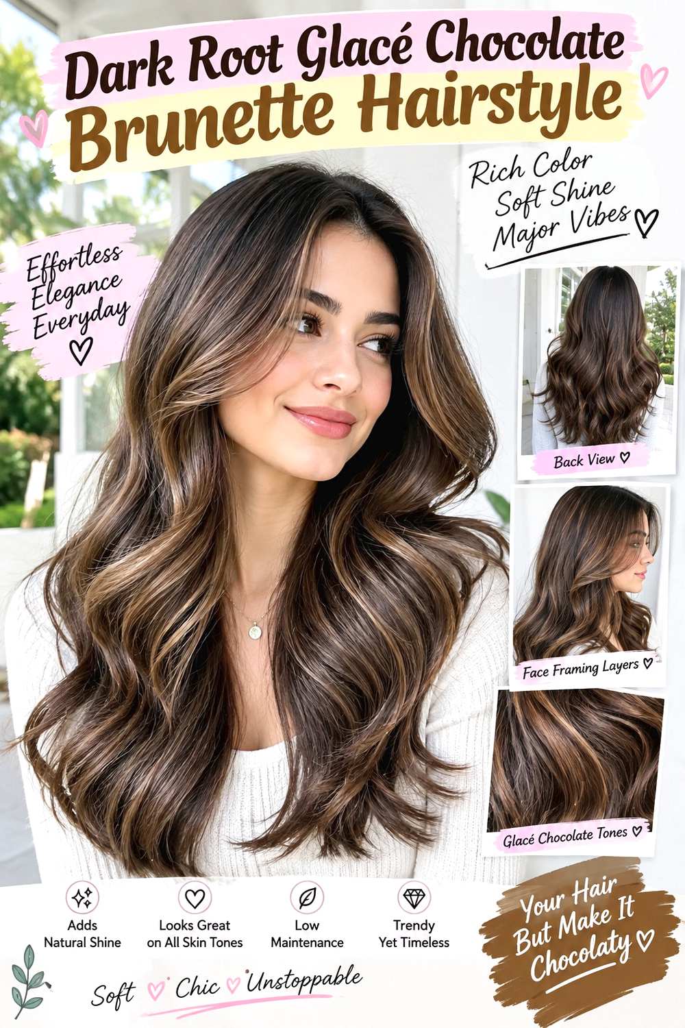 Dark Root Glacé Chocolate Brunette Hairstyle