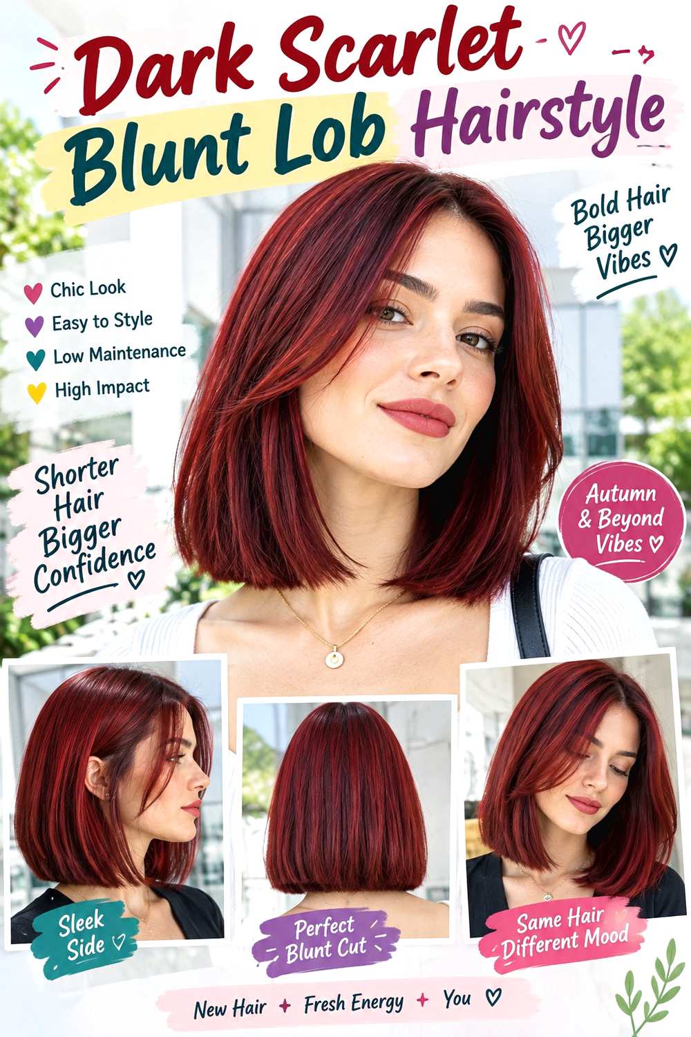 Dark Scarlet Blunt Lob Hairstyle