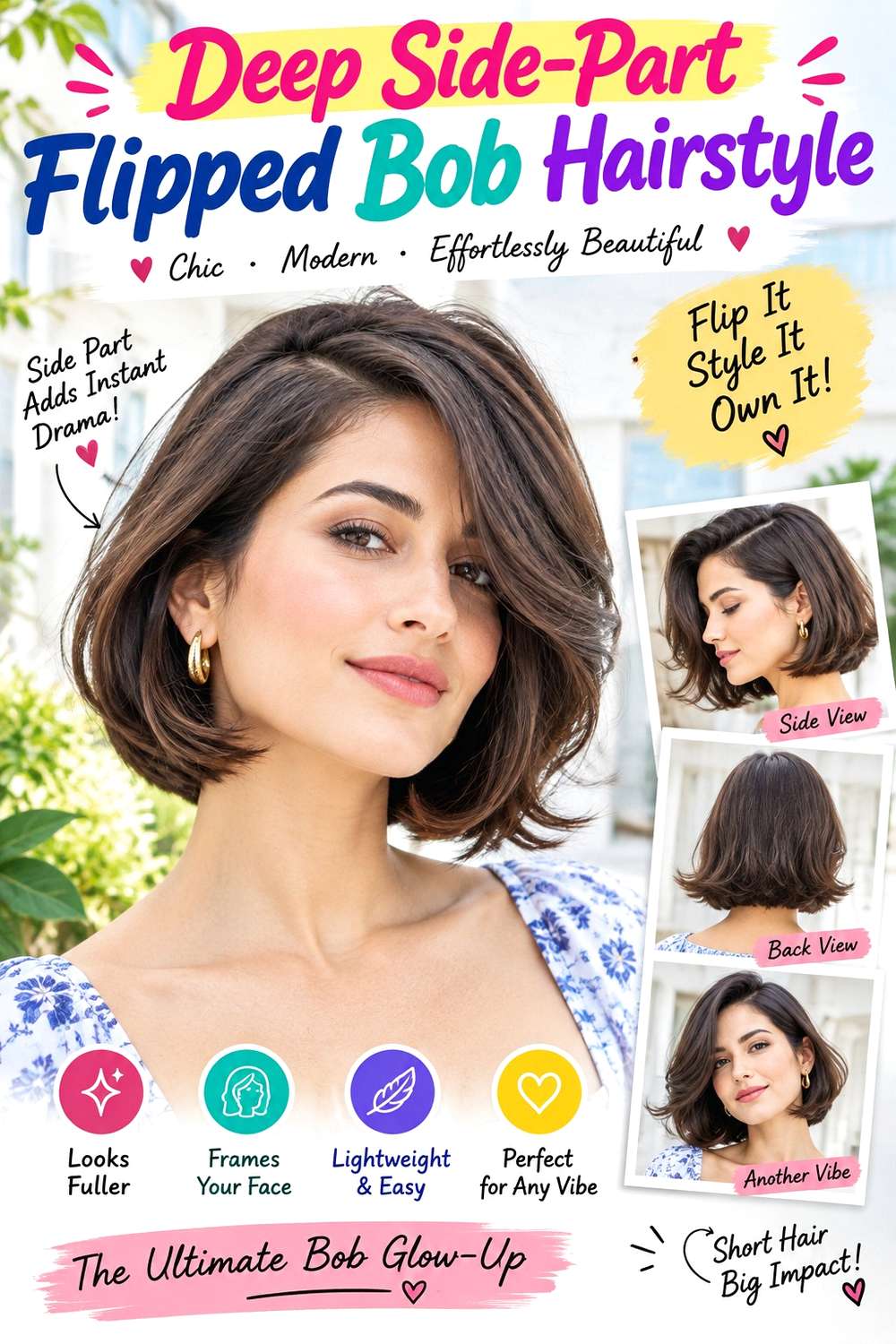 Deep Side-Part Flipped Bob Hairstyle