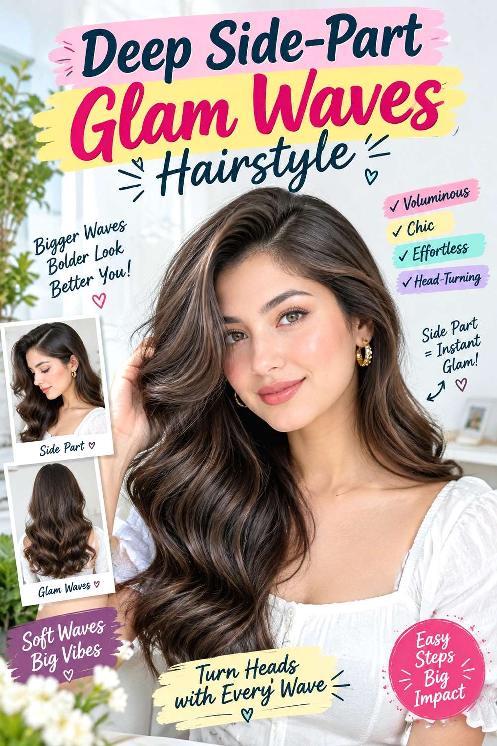 Deep Side-Part Glam Waves Hairstyle